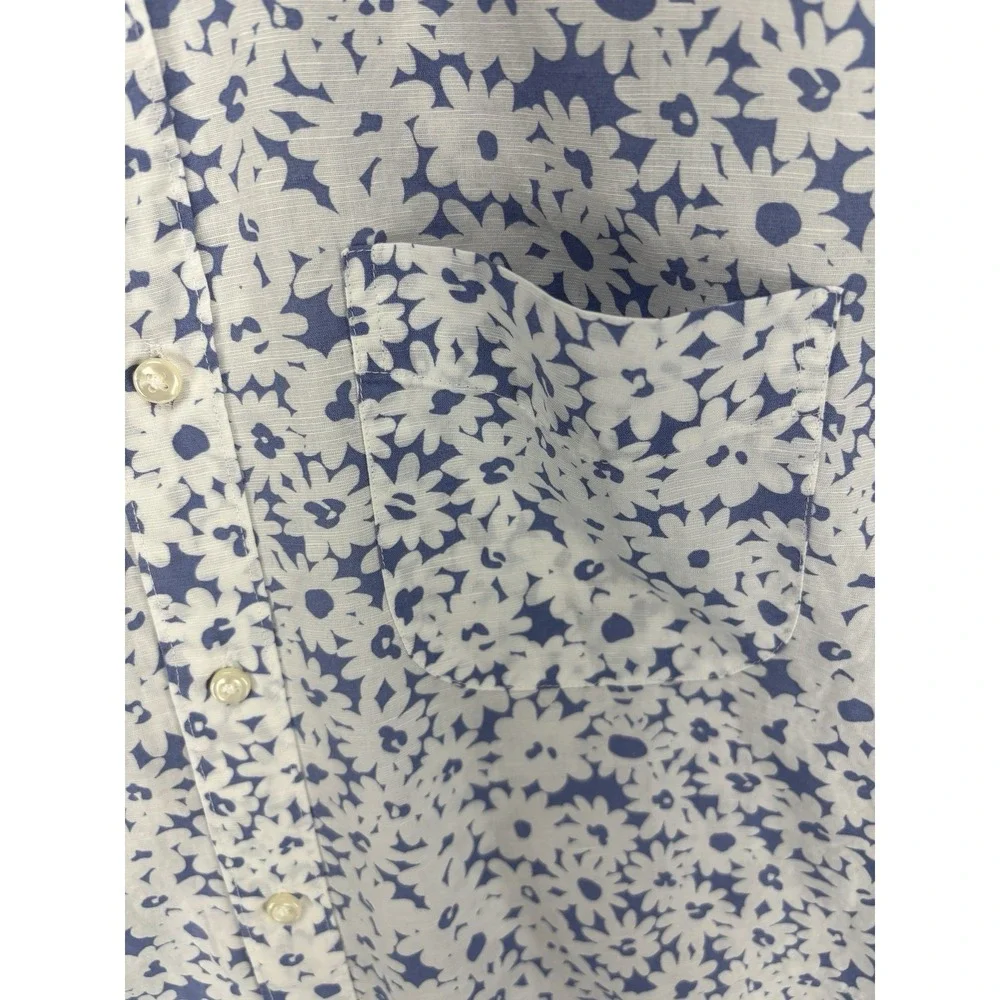 J Crew Classic Linen Blend Blue Floral Short Sleeve Shirt Mens M - Picture 7 of 11
